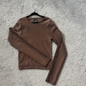 Brown Fitted Shirt with Unique Sleeve Design